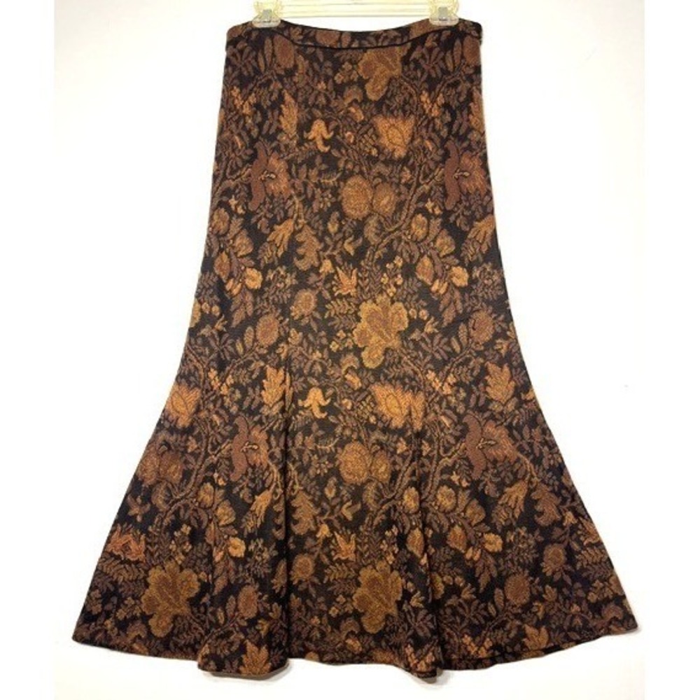 Peruvian Connection Brown Bronze Floral Boho Jacquard Knit Maxi Skirt Medium